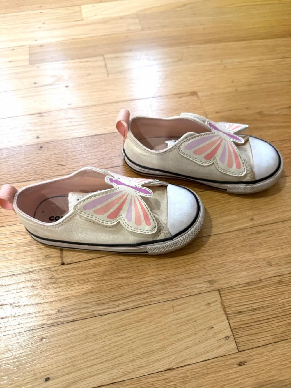 Converse Kids Slip-On Sneakers with Pink Butterfly Accents - Cream (8c)